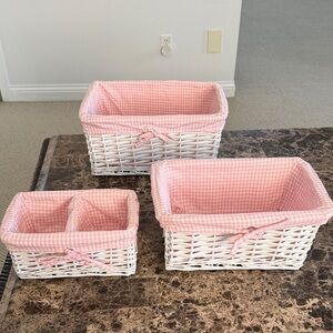Charming Pink and White Whicker Basket Set